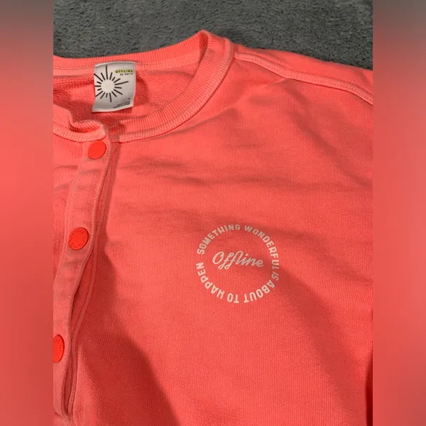 Aerie offline Coral Button-Up Cropped sweatshirt large - Image 2
