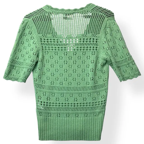 Sandro Paris Joe Pointelle Open Knit Top M Green‎ Cottagecore Soft Girl Romantic - Image 4