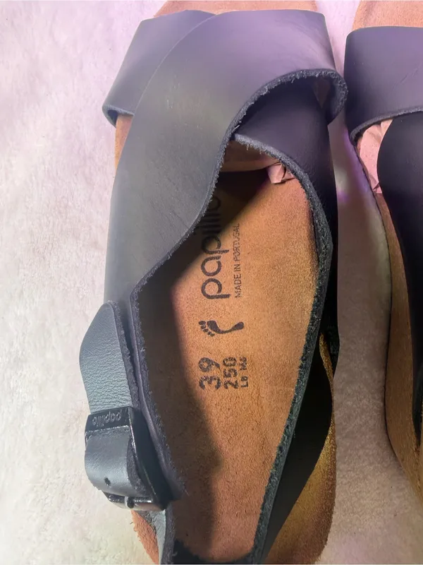 Papillio Black Leather Cork Wedge Sandals Size 8 - Image 10