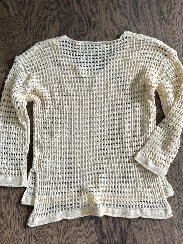 SheIn Cream Crochet Open-Weave Knit Sweater swim cover up • - Image 2