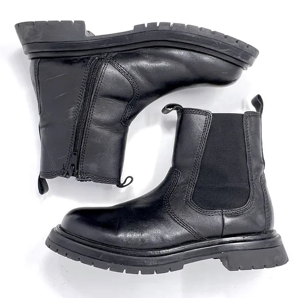 Zara Chelsea Black Leather Inside Zip Platform Lug Sole Ankle Boots EU 36 (US 6) - Image 2