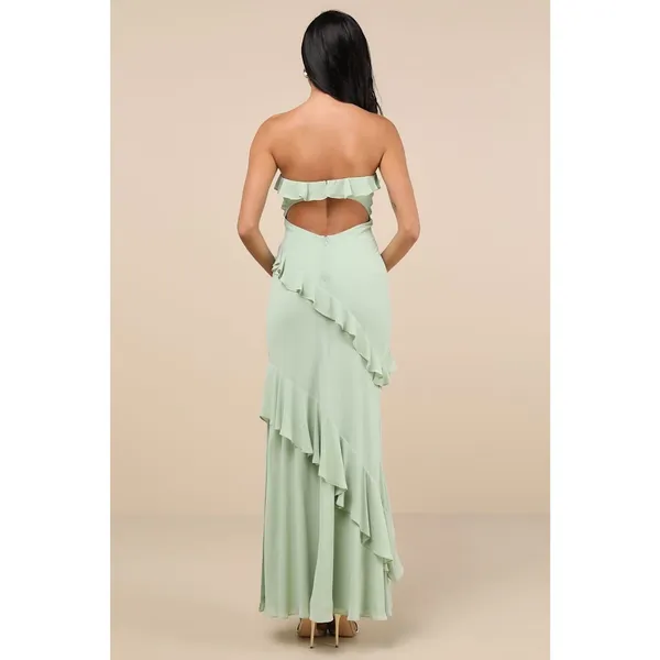 NWT Lulus Dramatic Allure Sage Green Ruffled Cutout Strapless Maxi Dress Sz XL - Image 3