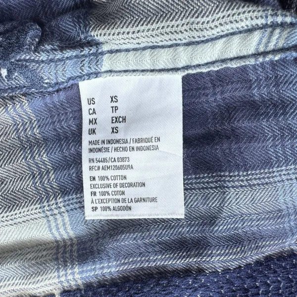 American‎ Eagle Outfitters Boyfriend Fit Plaid Western Flannel Shirt Blue XSmall - Image 5