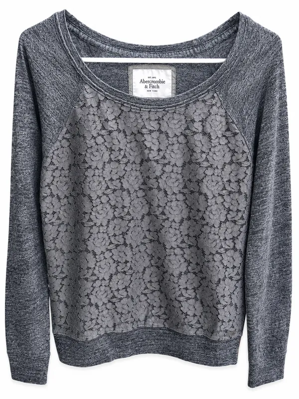 Abercrombie & Fitch Gray Floral Lace Sweatshirt Pullover Top Medium Y2K - Image 2