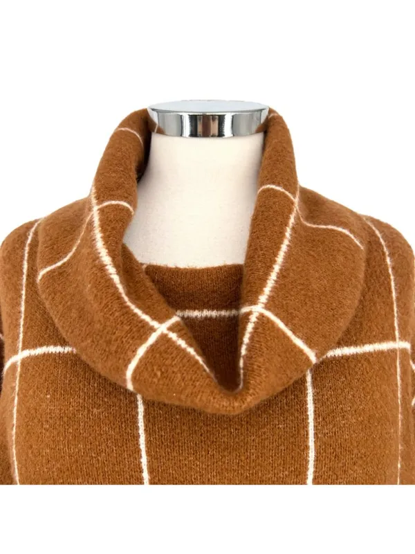 Lumière Windowpane Cowl Neck Sweater Brown Size Medium - Image 3