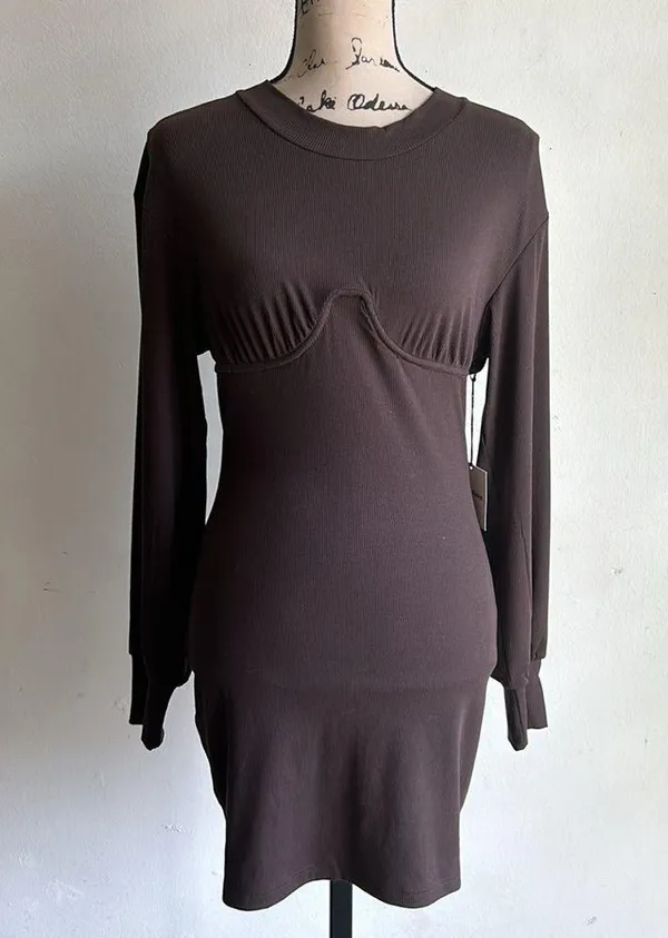 X Revolve Tina Ribbed Underwire Chocolate Brown Dress Size Small NWT - Image 4