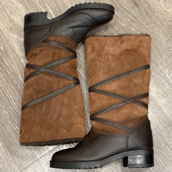 La Canadienne Brown Leather Suede Shearling Foldable Cuff Winter Boots 7 Cozy - Image 9
