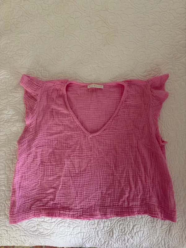 Karlie pink gauze top with ruffle sleeves - Image 2