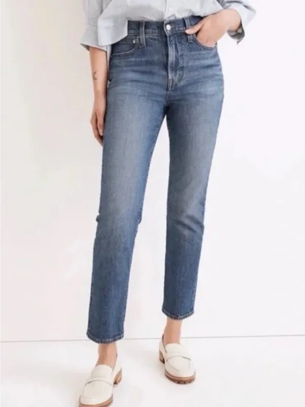 Madewell The Perfect Vintage Crop High-Waist Straight Jeans in Medium Blue, 26 - Image 2