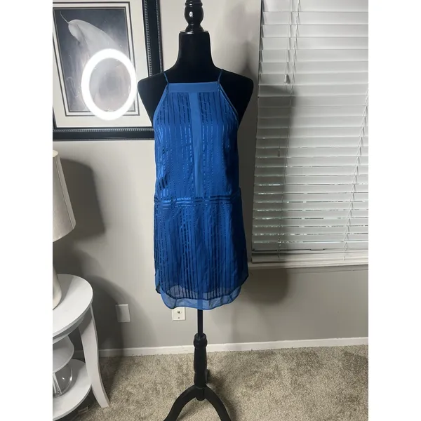 Mason by Michelle‎ Mason Mini Silk Slip Dress 0 Blue Halter Lined - Image 5