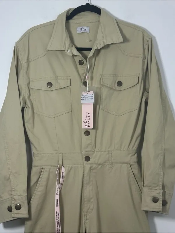 Oh Polly Blake Sage Twill Cargo Utility Jumpsuit Long Sleeve Sz 6 Wide Leg NEW - Image 4