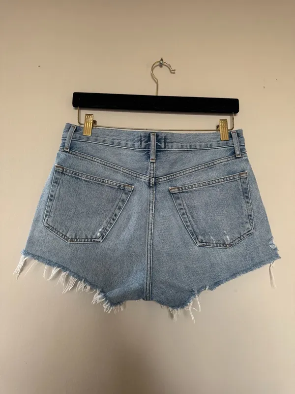 AGOLDE Light Blue High-Rise Cutoff Denim Shorts - Image 4