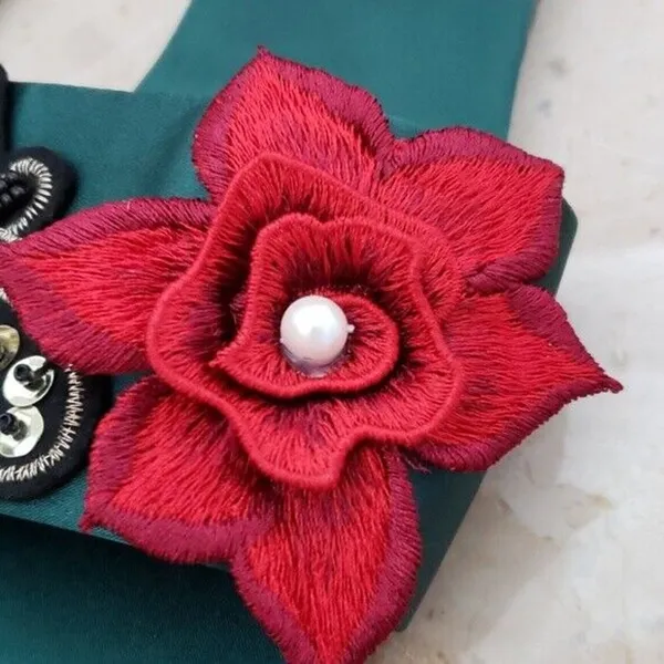 Unusual Green Slip Ons with Bee and Red Flower Size 10 - Image 2