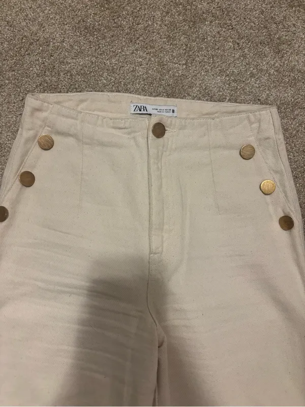 Zara Wide-Leg Cream Pants - Image 2