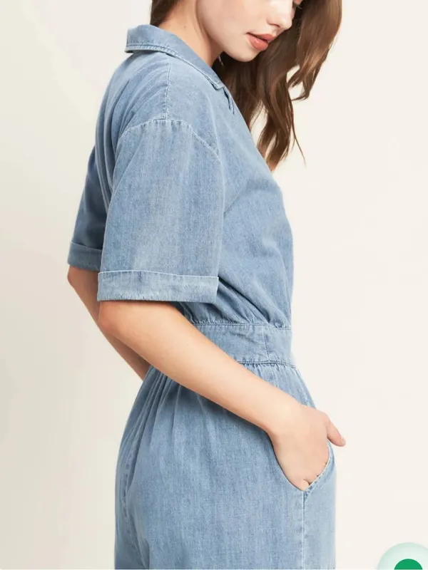 Vici Quiet Luxury Lightweight Chambray Denim Jumpsuit Coveralls Boiler Suit Blue - Image 10