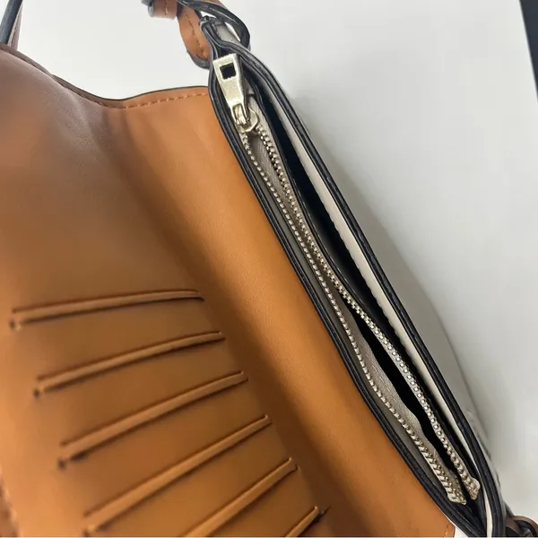 Zara Thin Crossbody Wallet Purse Tan White - Image 6
