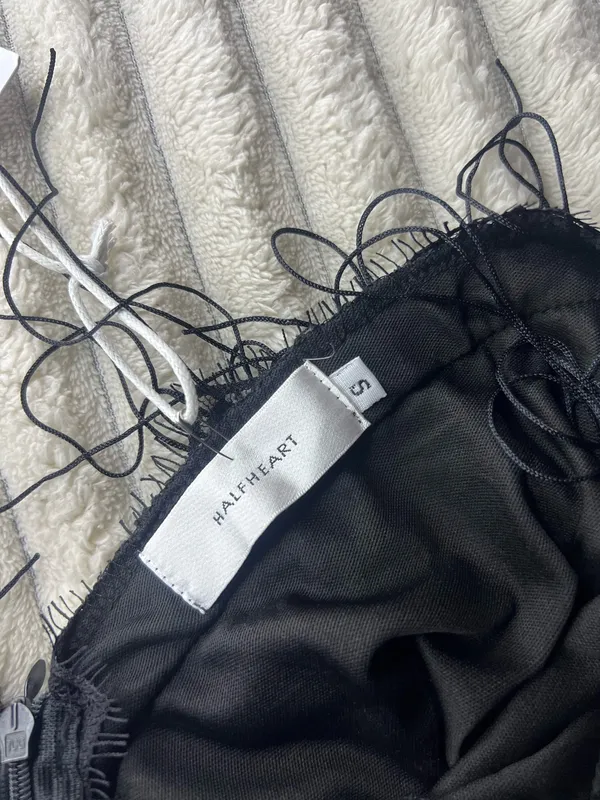 NWT HalfHeart Black Feather Fringe Lace Maxi Dress Goth Size Small - Image 3