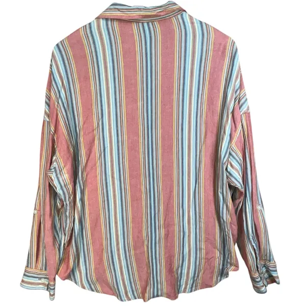 American‎ Eagle Womens Pink Stripe Viscose Linen Blend Lightweight Button Down M - Image 2