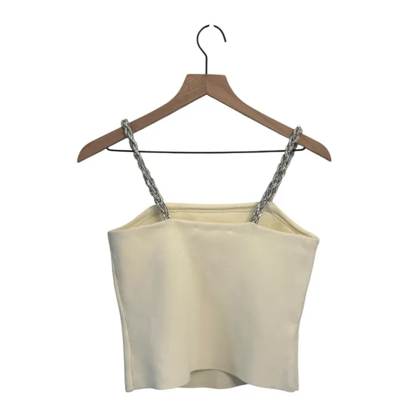 Camila Coelho camisole embellished with braided straps in a cream knit fabric M - Image 3