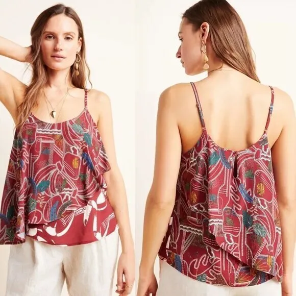 Anthropologie x Farm Rio Benita Cami Blouse Size S Toucans & Palm Pattern‎ - Image 2