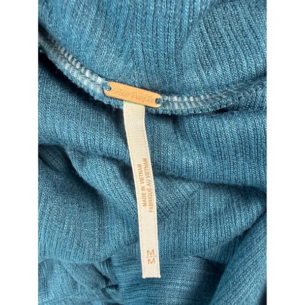 Free People Womens Teal Blue Cowl Neck Ruched Drawstring Mini Dress Size M - Image 5