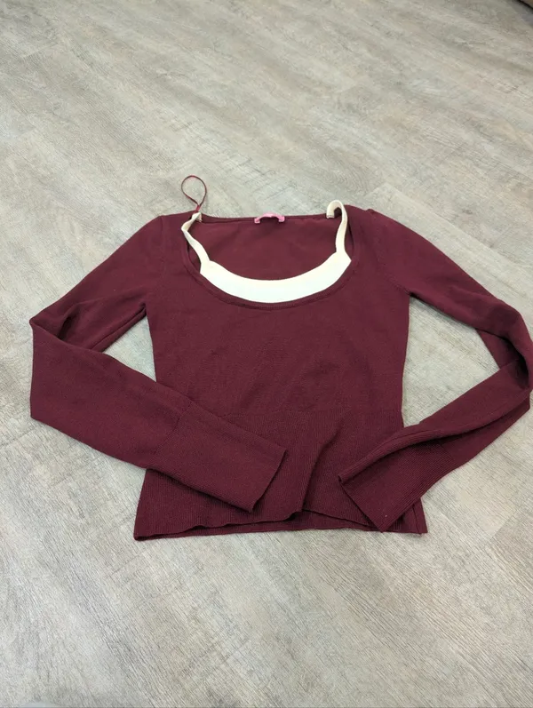 NEW! Edikted Cecile Layered Long Sleeve Top Maroon Size Medium - Image 2