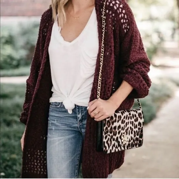 ✨Free People Saturday Morning Knit Oversized Maroon Cardigan Cardi Sweater✨ - Image 3