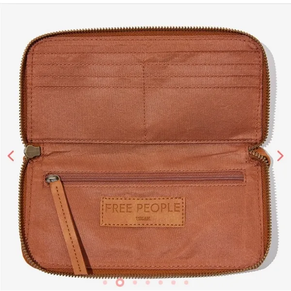 Free people NWOT vegan distressed studded brown zipper wristlet wallet - Image 5