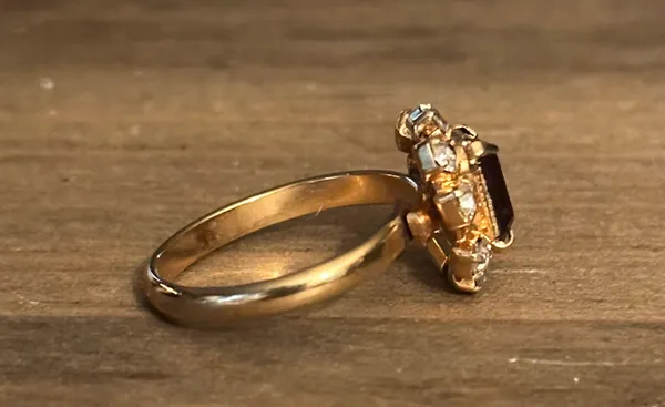 Vintage Amethyst And Rhinestones Adjustable Ring Gold - Image 6