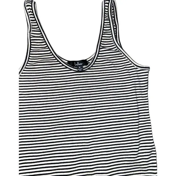 Lulus Bodysuit Sleeveless Striped White Sheer Small - Image 3