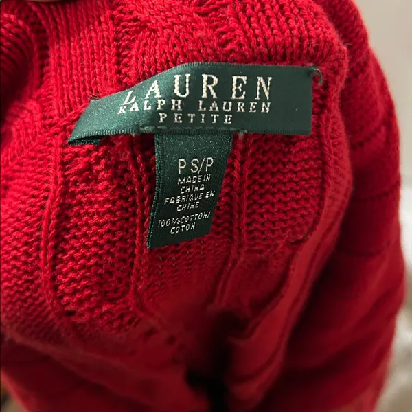 Lauren Ralph Lauren Sweater Womens S Red Cable Full Zip Brass Buckles Pockets - Image 2