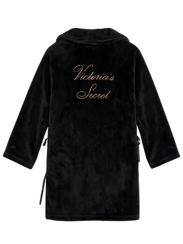Victoria’s Secret Black Plush Robe M/L Gold Logo - Image 2