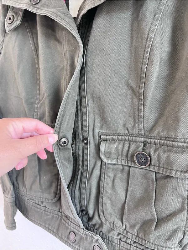 Abercrombie & Fitch Women Y2K Olive‎ Green Utility Jacket Flap Pockets Military - Image 4