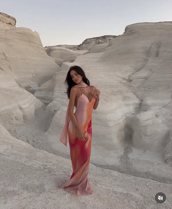 Zara Elegant Pink and Orange Maxi Dress scarf evening party wedding - Image 7