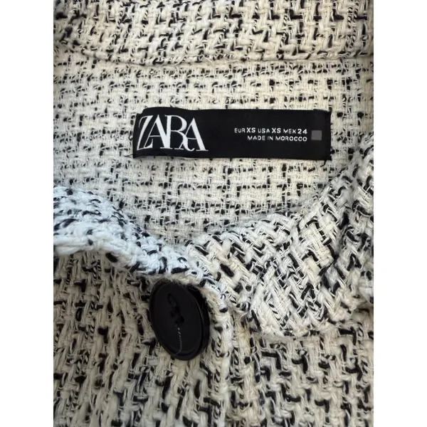 Zara Women's Black/White Tweed Pattern Button Front Collared Pocket Jacket, XS - Image 10