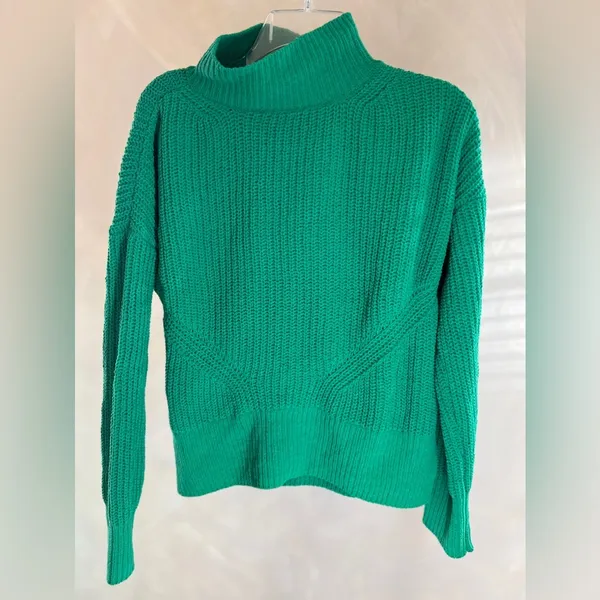 Crown & Ivy Sweater; Womens Green Knit Pullover Mock Neck Polyester, Sz : S - Image 2