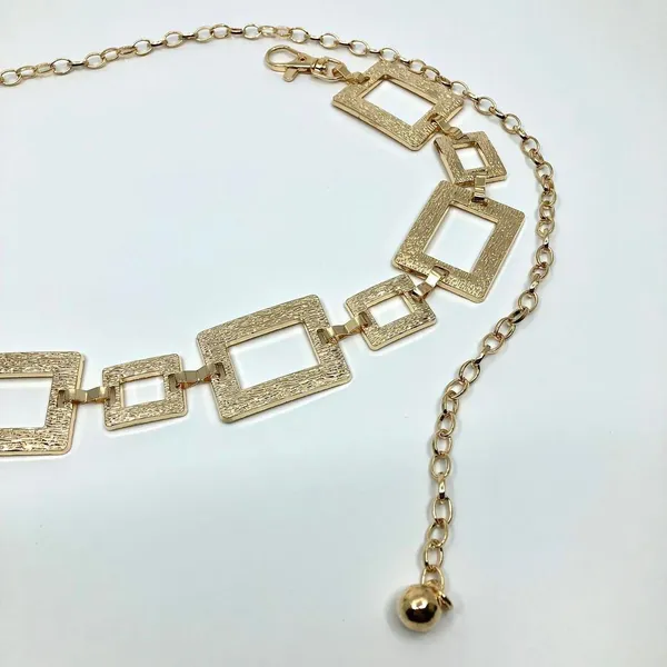 Y2K Geometric Gold Textured Square Link Chain Belt, Up to 44 Inches, X7GA1140 - Image 6