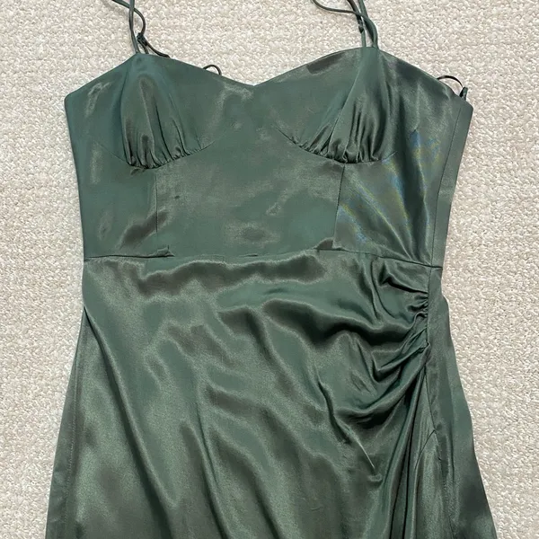 Zara Dark Green Satin Midi Dress Size S 100% Viscosa - Image 15