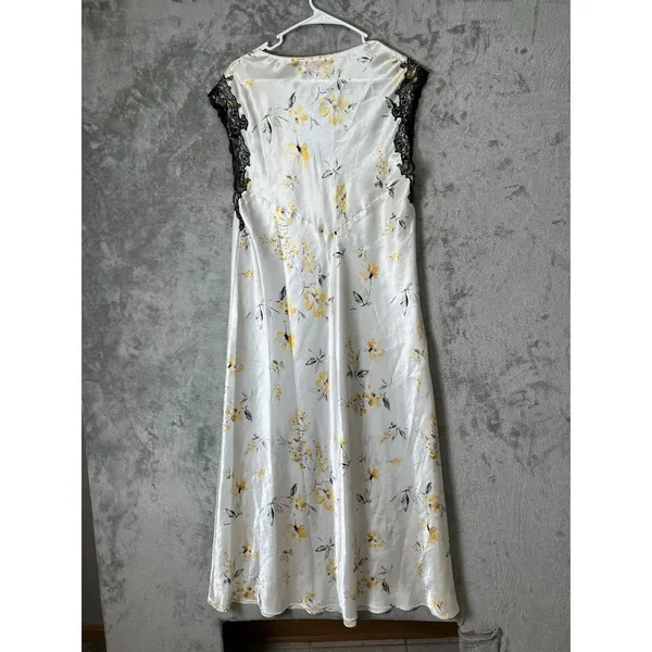 Oscar‎ de la Renta Floral Satin Slip Maxi Dress Lace Trim Coquette Cottage XL - Image 3