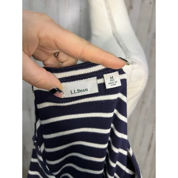 L.L.Bean Women's Medium Navy/White Striped 3/4 Sleeve Boat Neck Blouse‎ - Image 9