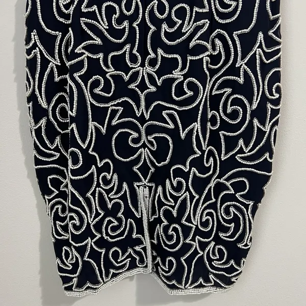 Vtg 80's Stenay Silk Dress Women's 6 Beaded Evening Cocktail‎ Party Sheath Black - Image 6