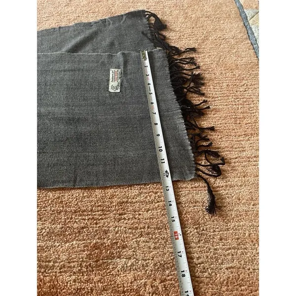 Cashmere Feel Italy Design Scarf Gray Herringbone Fringed 58”x12.5” Unisex - Image 5