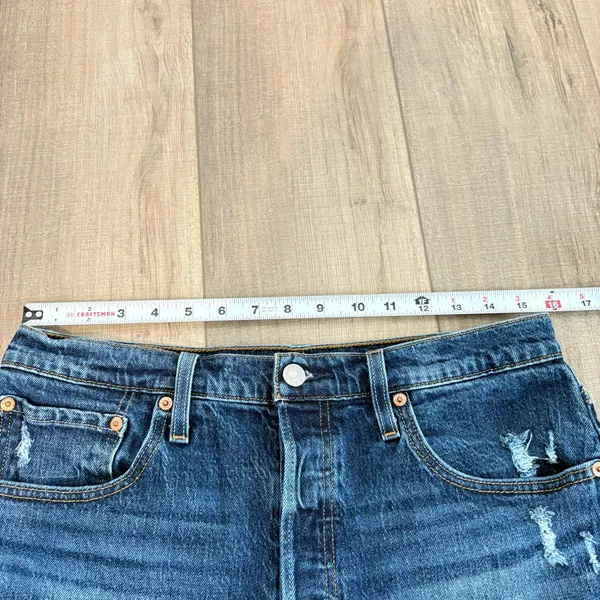 Levi’s 501 Button Fly High Waisted Cutoff Distressed‎ Denim Shorts Dark Size 31 - Image 8