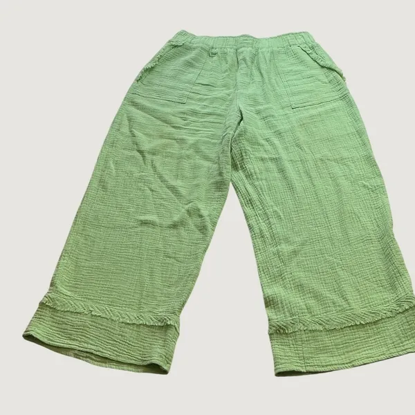 Umgee USA Lime Green Cotton Gauze Wide Leg Cropped Pants Plus Size XL WK7184 - Image 2