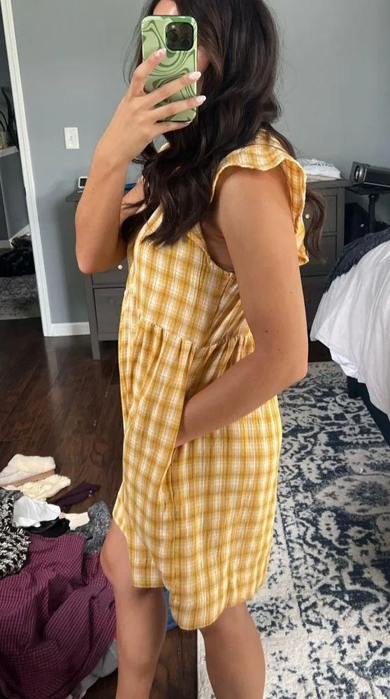 Yellow Plaid Dress Size M - Image 7