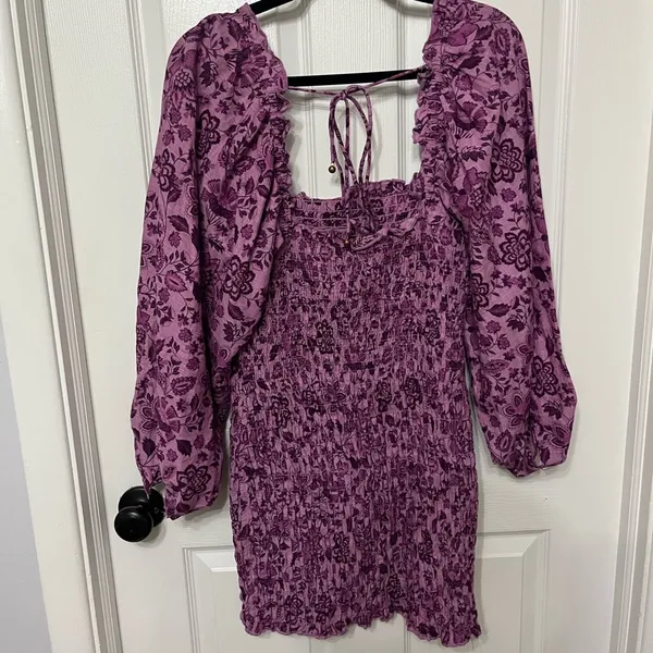 Free People Smock It to Me Long Sleeve Minidress in‎ purple floral XS - Image 9