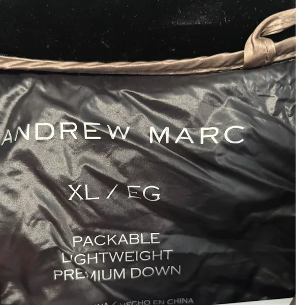 Andrew Marc Womens XL Coat Packable‎ Premium Down Puffer Taupe Metallic Hood - Image 2