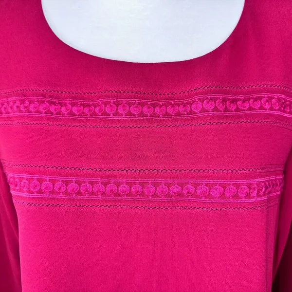 Naked Zebra Blouse Sz M Round Neck Keyhole Back Embroidered 3/4 sheer sleeves - Image 3