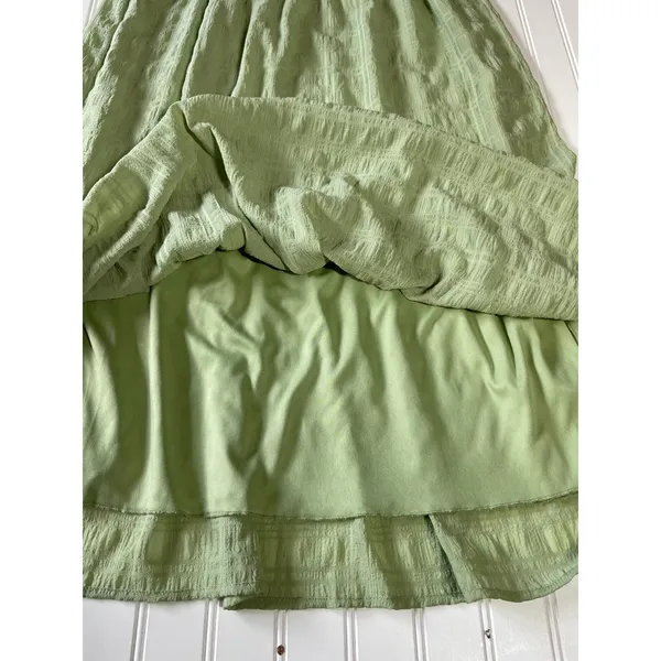 Kingston Grey Sage Green Ruffle Smocked Tiered Midi Dress Cottagecore Boho Large - Image 4
