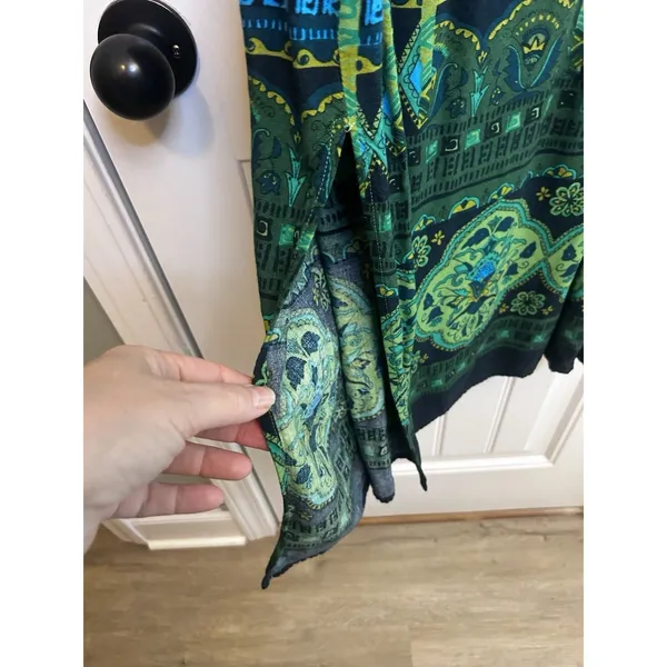R&K Originals Size 18 Green Blue Black Geometric Scoop Neck Rayon Maxi Side Slit - Image 9